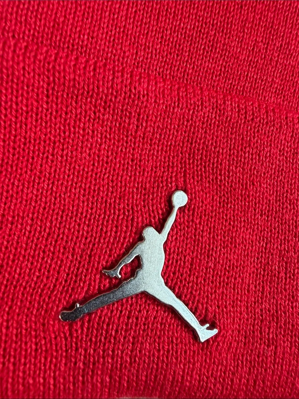 Jordan Red Cuffed Beanie with Gold Jumpman